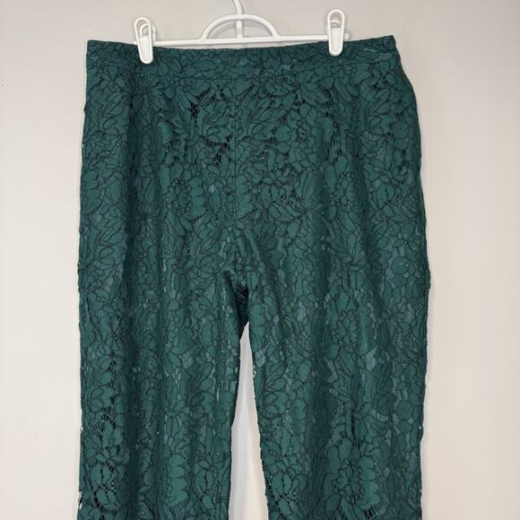 Rachel Parcell Botanica Lace Pants Women's 12 Green Scallop Hem Lined Romantic - Picture 3 of 16